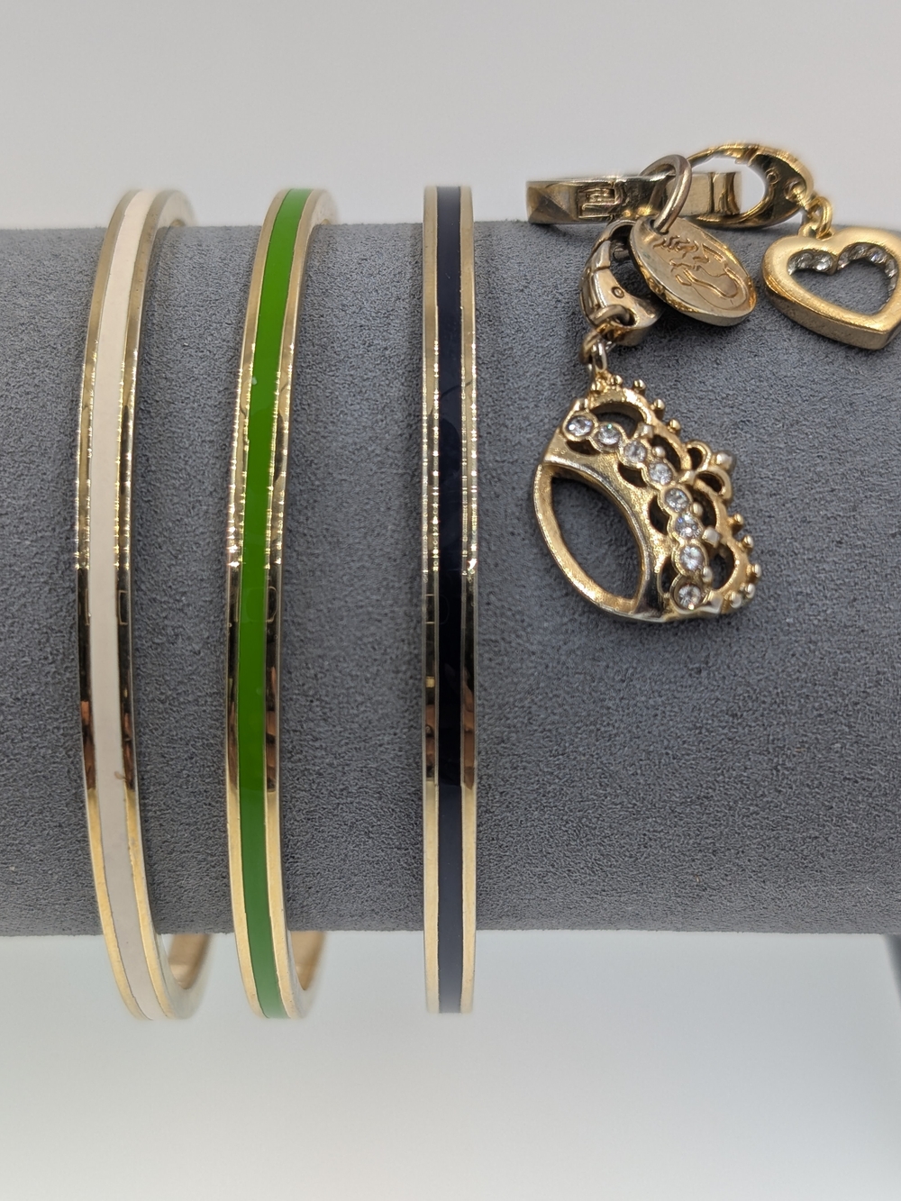 Spartina 449 Enamel Bangle Trio Set Gold Crown & Heart Charms 0722